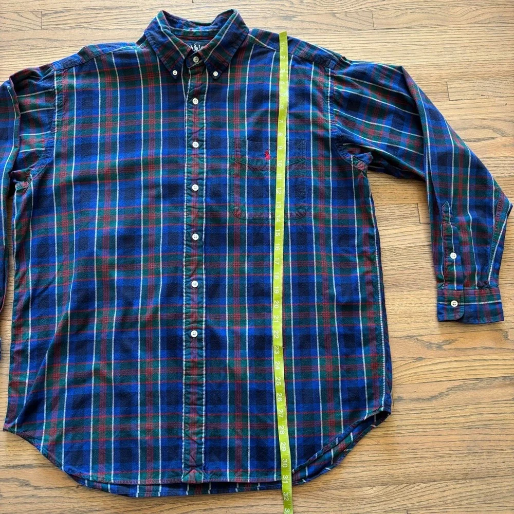 Ralph Lauren Blaire Mens Large Blue Green Red Plaid Button Down‎ Cotton Shirt